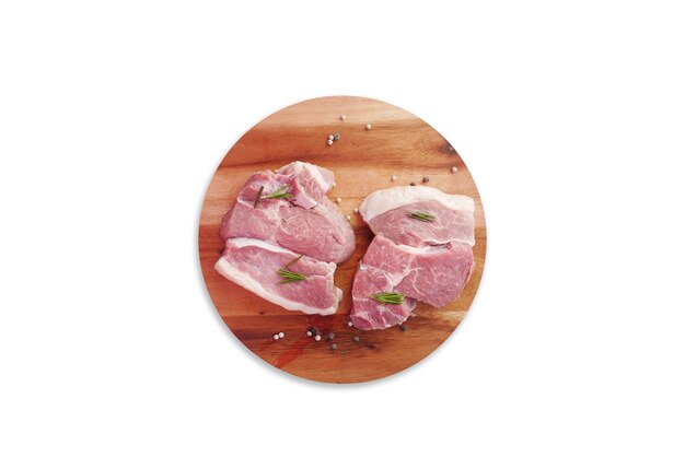 Top view of meat on white