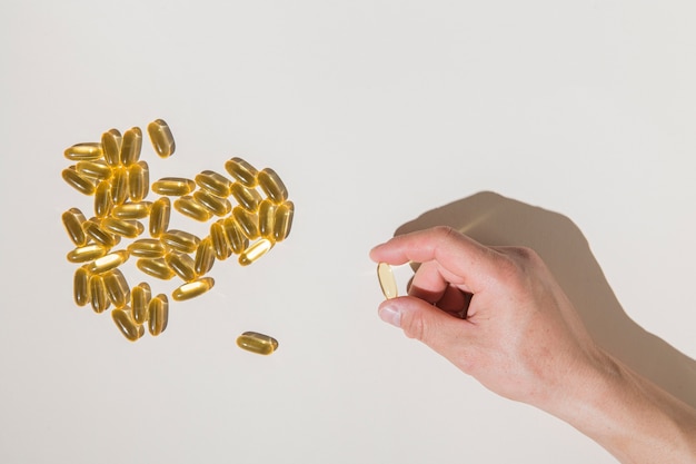 Top view medical capsules on the table