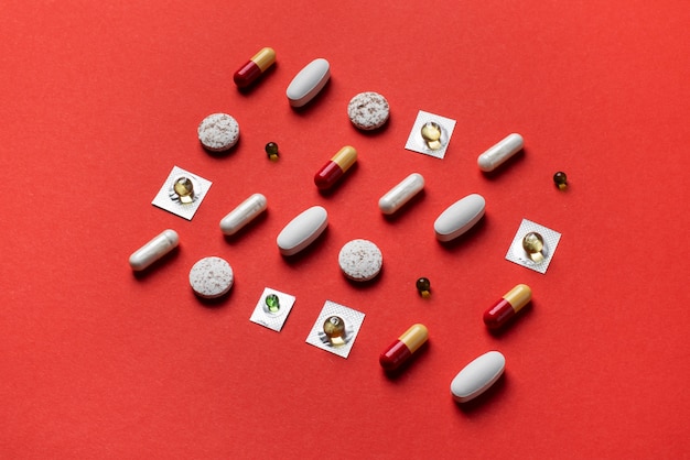 Photo top view of medical pills