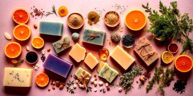 Top view of medicinal spices and herbs