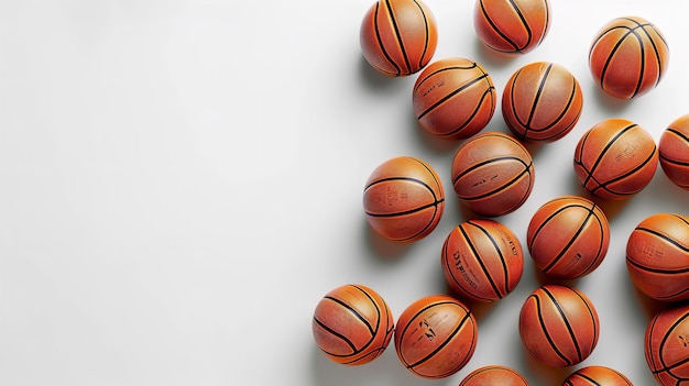 Photo top view of mini basket balls in a white surface a sports type backdrop with space generative ai