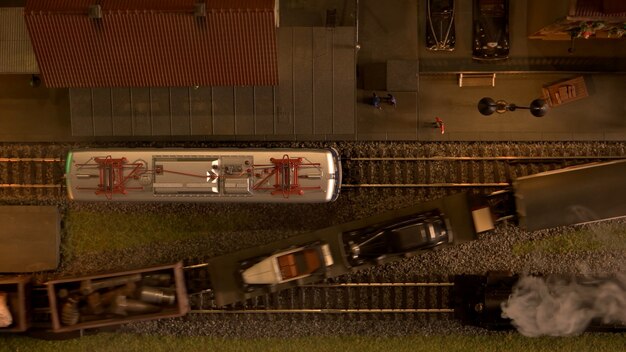 Top view miniature replica of railway station.