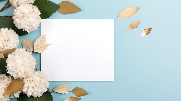 Photo top view minimal blank car mock up with flower for weeding invitation