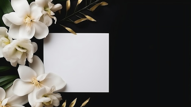 Photo top view minimal blank car mock up with flower for weeding invitation