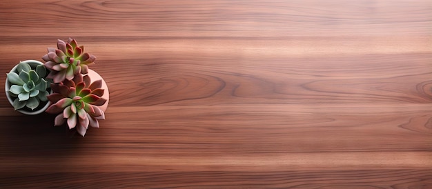 Foto vista dall'alto della camera minimalista con tavolo succulento in legno con spazio per la copia