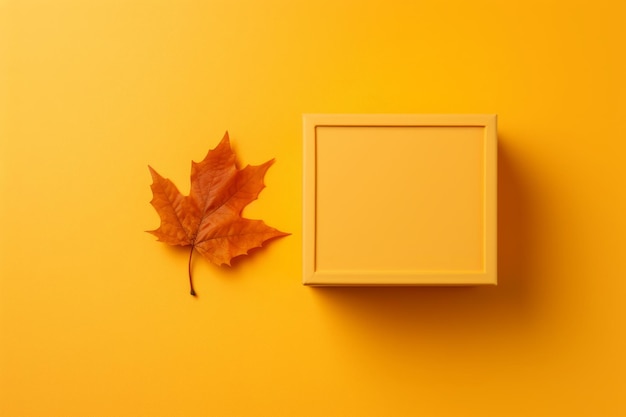 Top view minimalistic of an isolated autumn amber elegance presents box copyspace next to the autumn