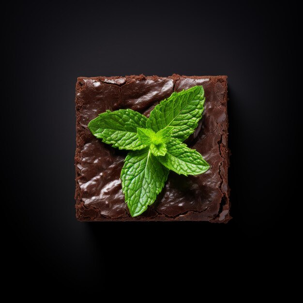 Photo top view minimalistic of an isolated dark chocolate mint brownie