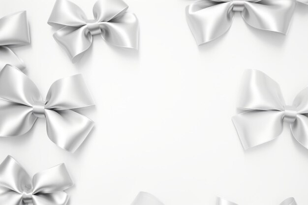 Photo top view minimalistic of an isolated elegant silver bows next to the edge background