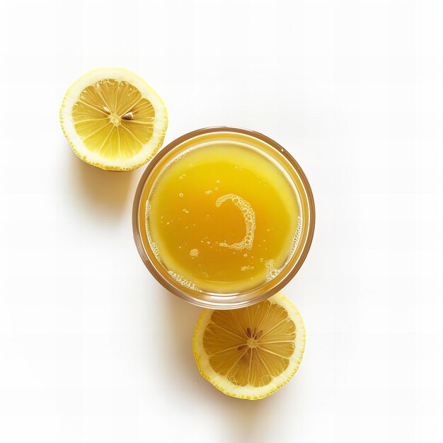 Top view minimalistic of an isolated Ginger Lemon Elixir