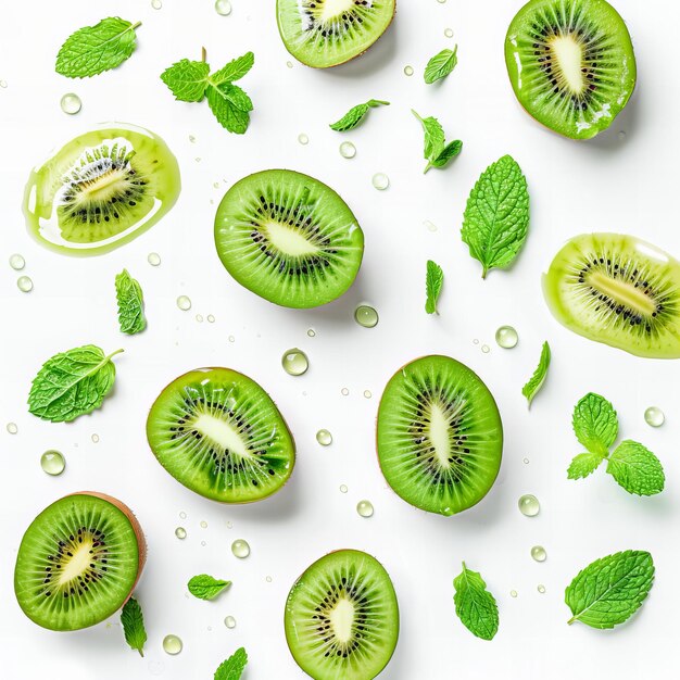 Top view minimalistic of an isolated Kiwi Mint Splash