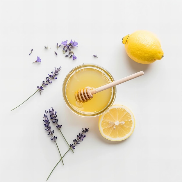Photo top view minimalistic of an isolated lavender honey lemonade