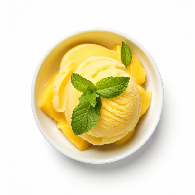 Top view minimalistic of an isolated mango basil sorbet