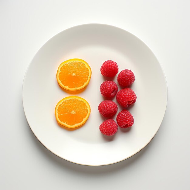 Top view minimalistic of an isolated orange and raspberry combinationon a plate