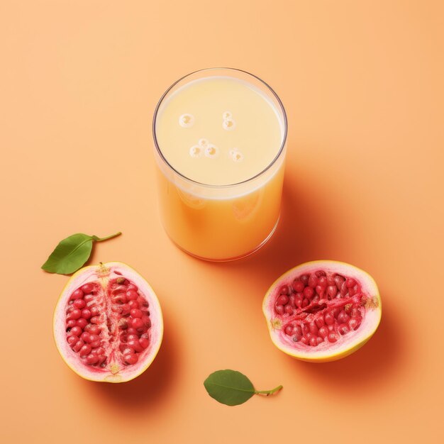 Top view minimalistic of an isolated passion fruit guava juice