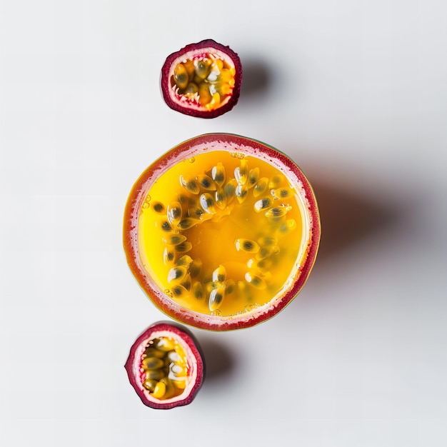 Top view minimalistic of an isolated Passion Fruit Juice