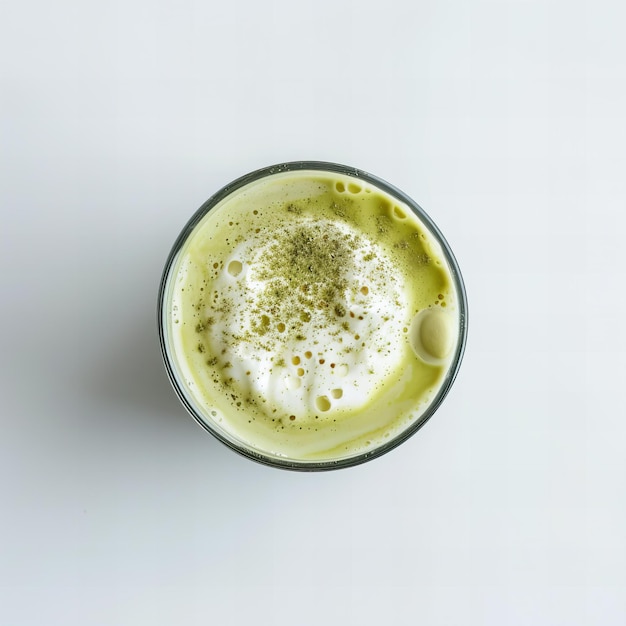 Top view minimalistic of an isolated Pistachio Iced Matcha Latte