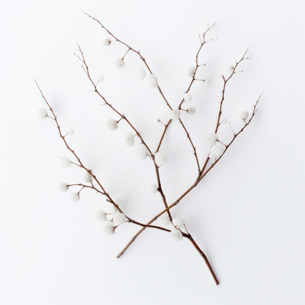 Photo top view minimalistic of an isolated snowkissed birch branches