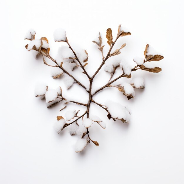 Photo top view minimalistic of an isolated snowkissed oak branches