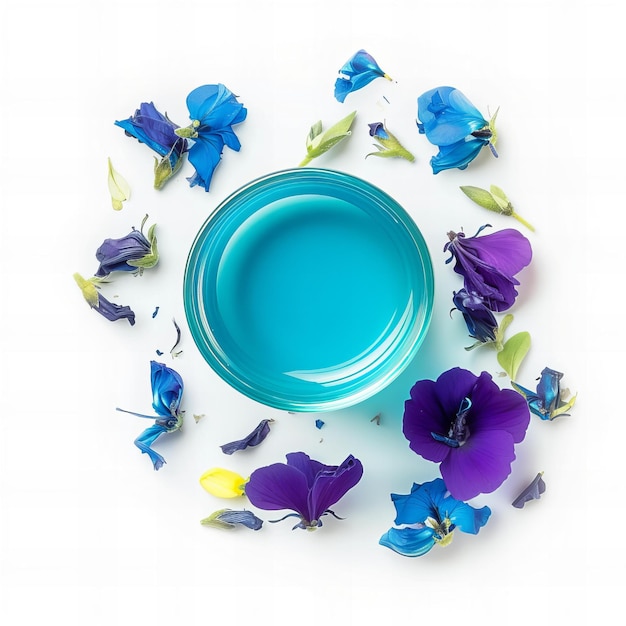 Photo top view minimalistic of an isolated turquoise tranquility elixir