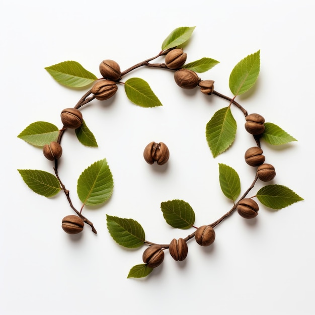 Top view minimalistic of an isolated walnut branches