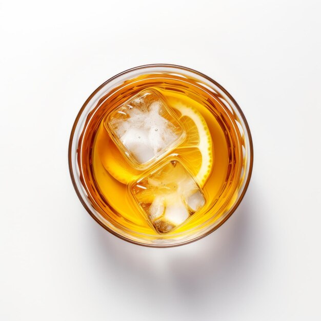 Top view minimalistic of an isolated Whiskey Highball with Lemon Twist