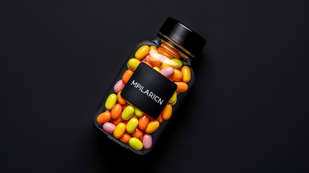 Top View Mockup Bottle for Pills and Vitamins on Bla