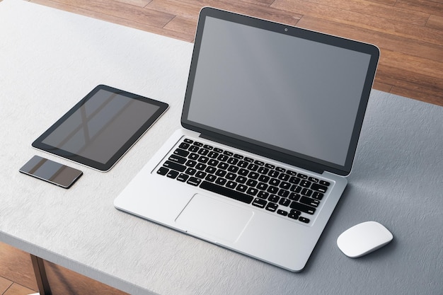 top view of modern office desktop