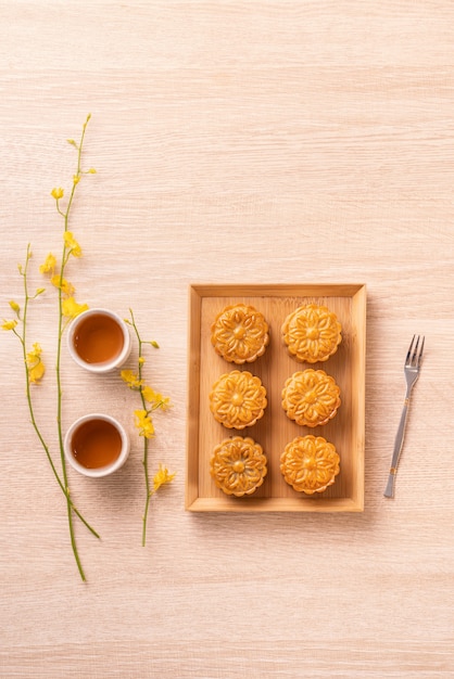 Top view of Moon cake for Mid-Autumn Festival holiday 