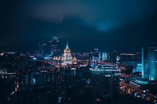 Top View to Moscow City and Hotel Ukraine from New Arbat, Russia.