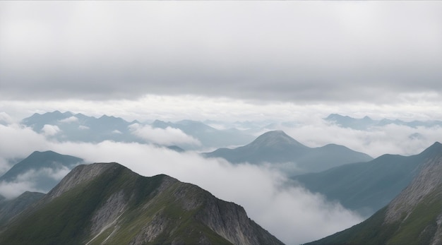 灰色の雲の空の下の山のトップビュー 生成的なAI