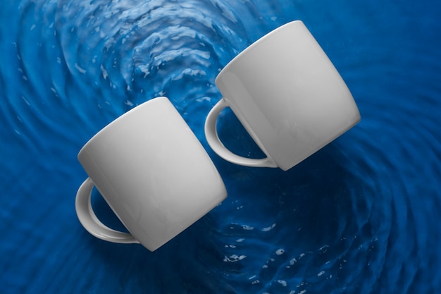 Top view over mug floating on water