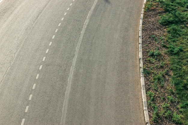 Top view of a multilane road in sunny weather