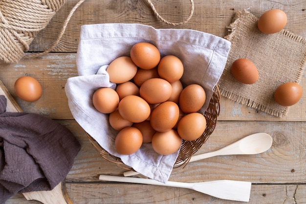 Top view multiple eggs in basket