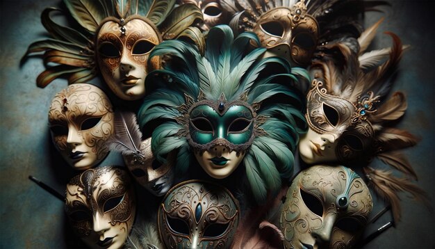 A top view of mysterious carnival masks