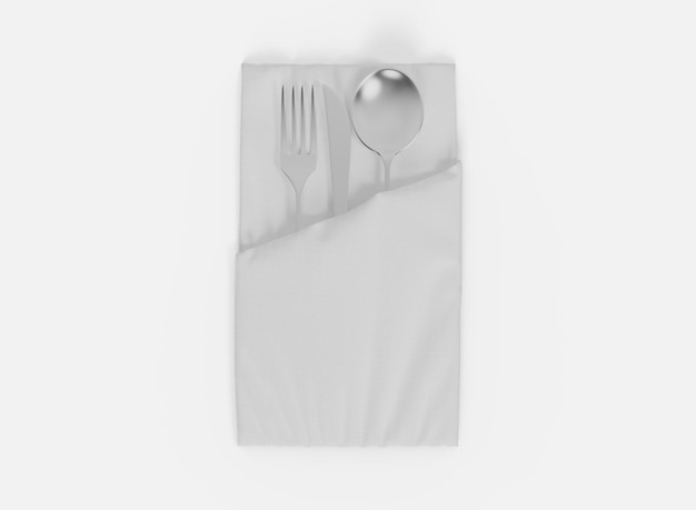 Top View of Napkins Set Mockup Isolated Folded Napkin with Cutlery 3d rendering