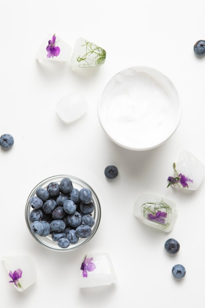 Top view of natural body cream and soap