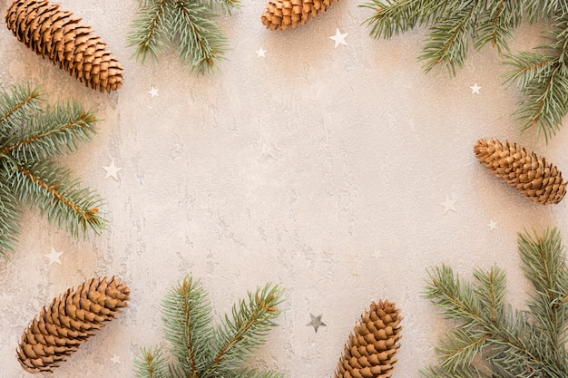 Top view natural pine needles copy space