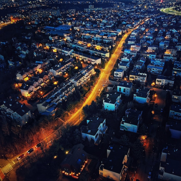 Top view night Gdansk Poland