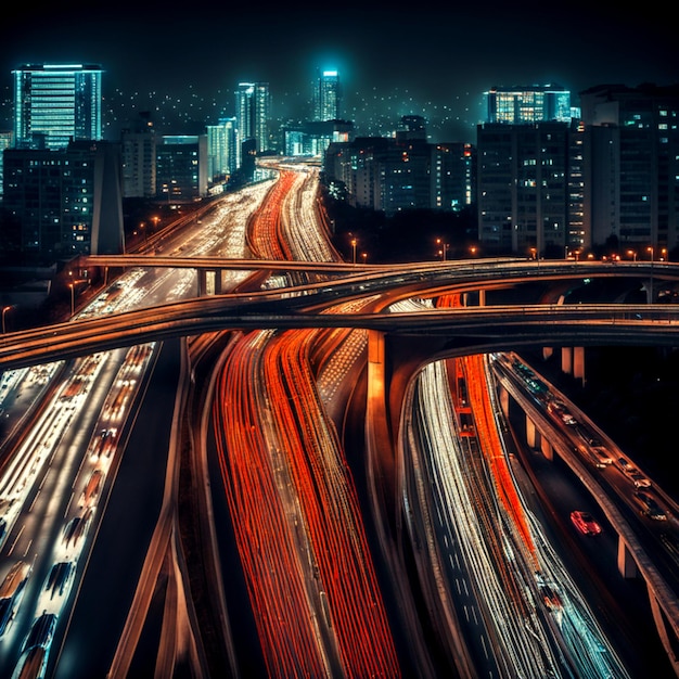 top view of night traffic