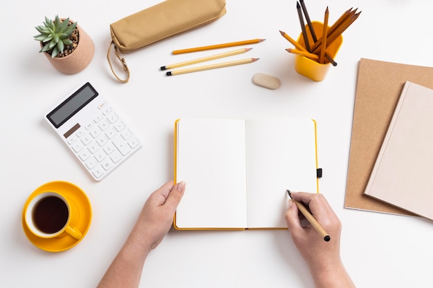 Top view notebook with to do list on desk