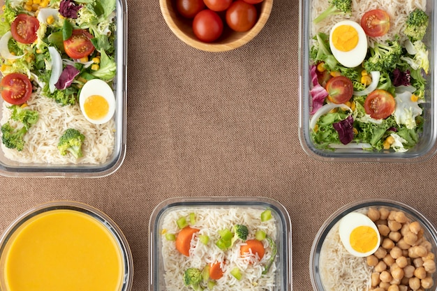 Foto vista dall'alto sulla nutrizione alimentare e sulla pianificazione dei pasti