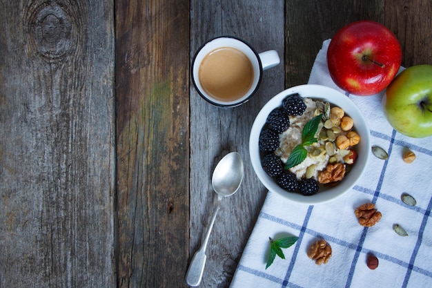 Top view oatmeal porridge