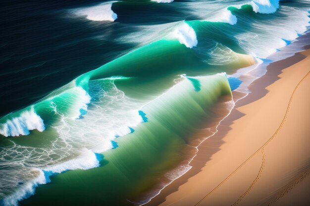 砂浜の風景上の海の波の上から見る信じられないほど美しい海景の背景ポストプロ