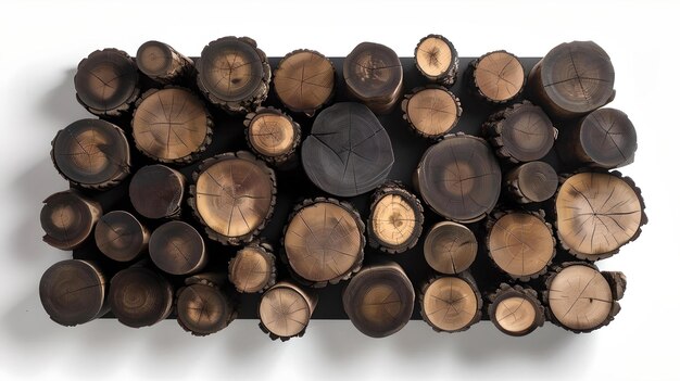 Фото Верхний вид коллекции деревянных бревен с различными текстурами естественные узоры деревенский декор концепция идеально подходит для фона или текстуры использования ии