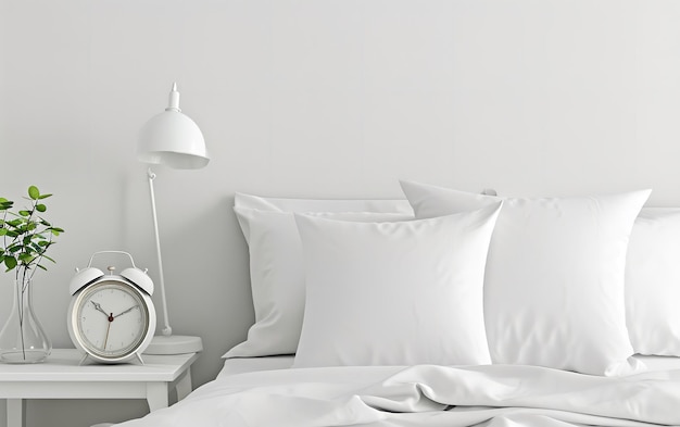Фото Вид сверху на будильник с подушкой на белом фоне с копировальным пространством генеративный ии