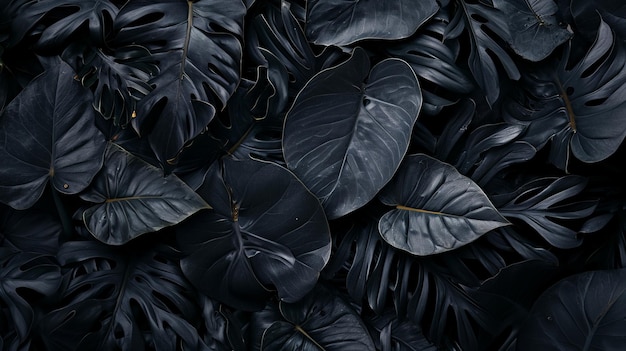 写真 黒い葉の上の景色 熱帯の葉の背景