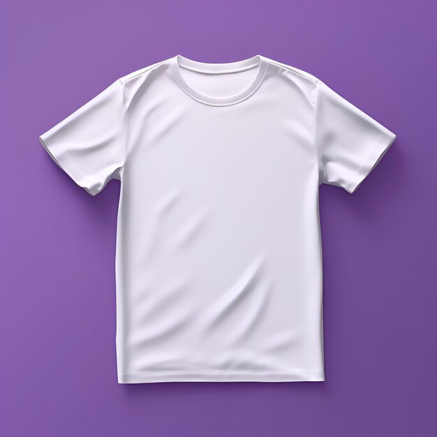 Фото Верхний вид пустой белой футболки на фиолетовом фоне