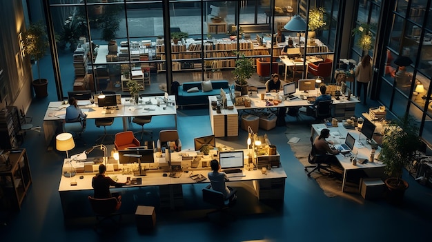 Фото Вид сверху на деловых людей, работающих в офисе генеративный ии