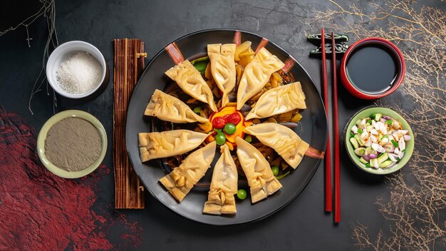 사진 어두운 배경에서 신선하고 맛있는 중국 추석의 최고 전망