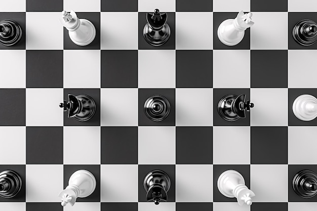 写真 現代の黒と白のチェスボードのトップビュー